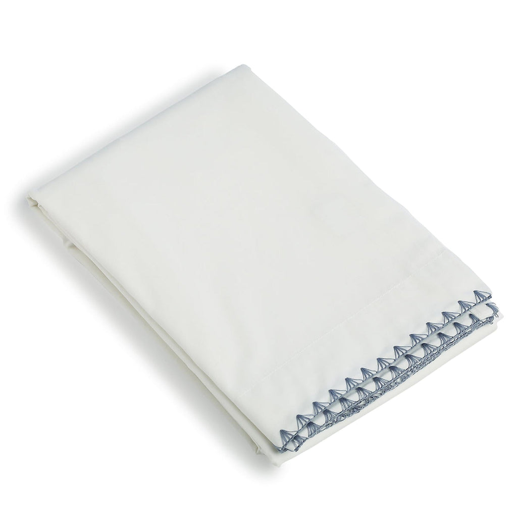 Zoé - Drap Plat - Percale De Coton - Blanc/Bleu Denim