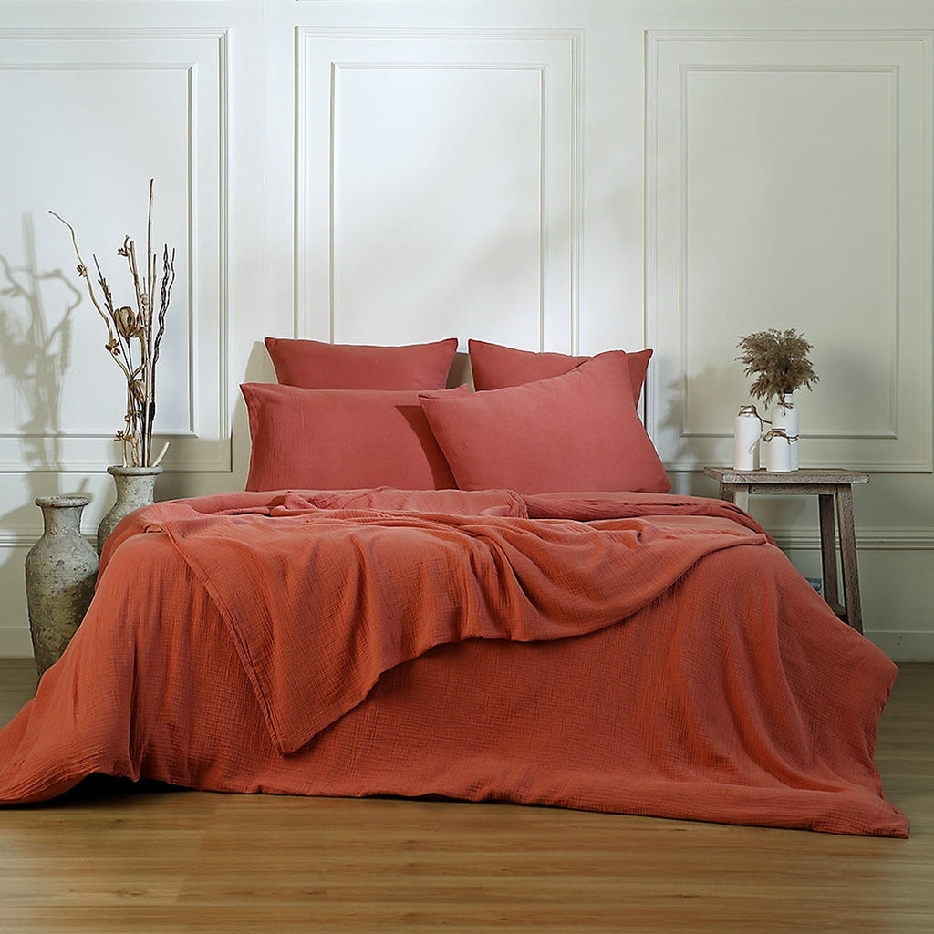 Carla - Housse De Couette - Gaze De Coton - Rouge Toscane