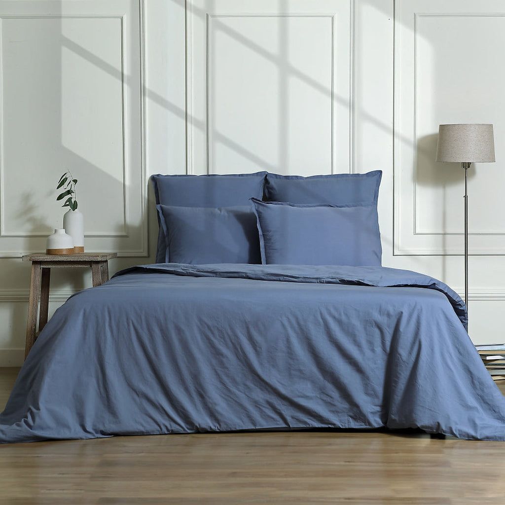 Nina - Housse De Couette - Percale De Coton - Bleu Denim