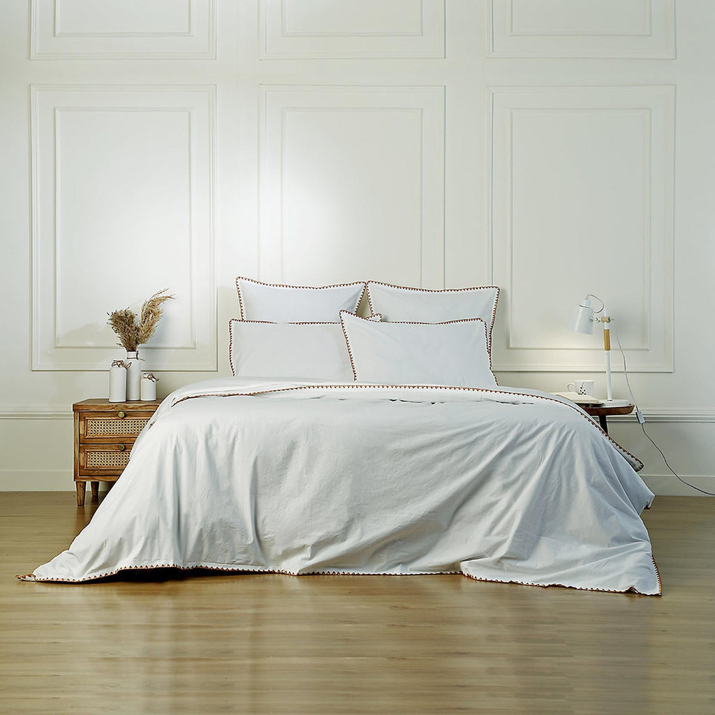 Zoé - Housse De Couette - Percale De Coton - Blanc/Rouge