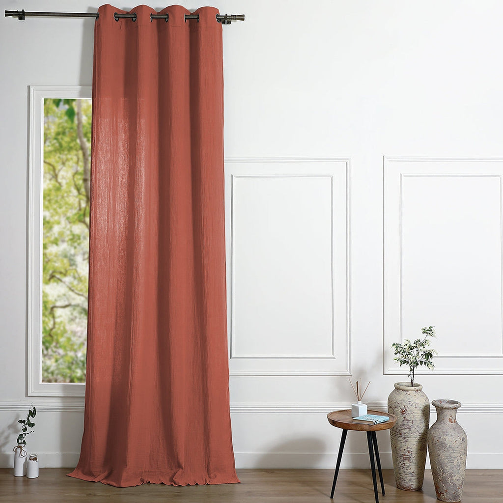 Carla - Eyelet Curtain - Cotton Gauze - Tuscan Red