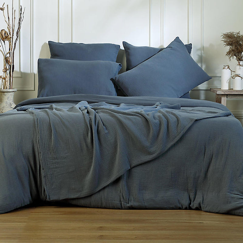 Colcha Carla - Azul Tormenta - Gasa de Algodón