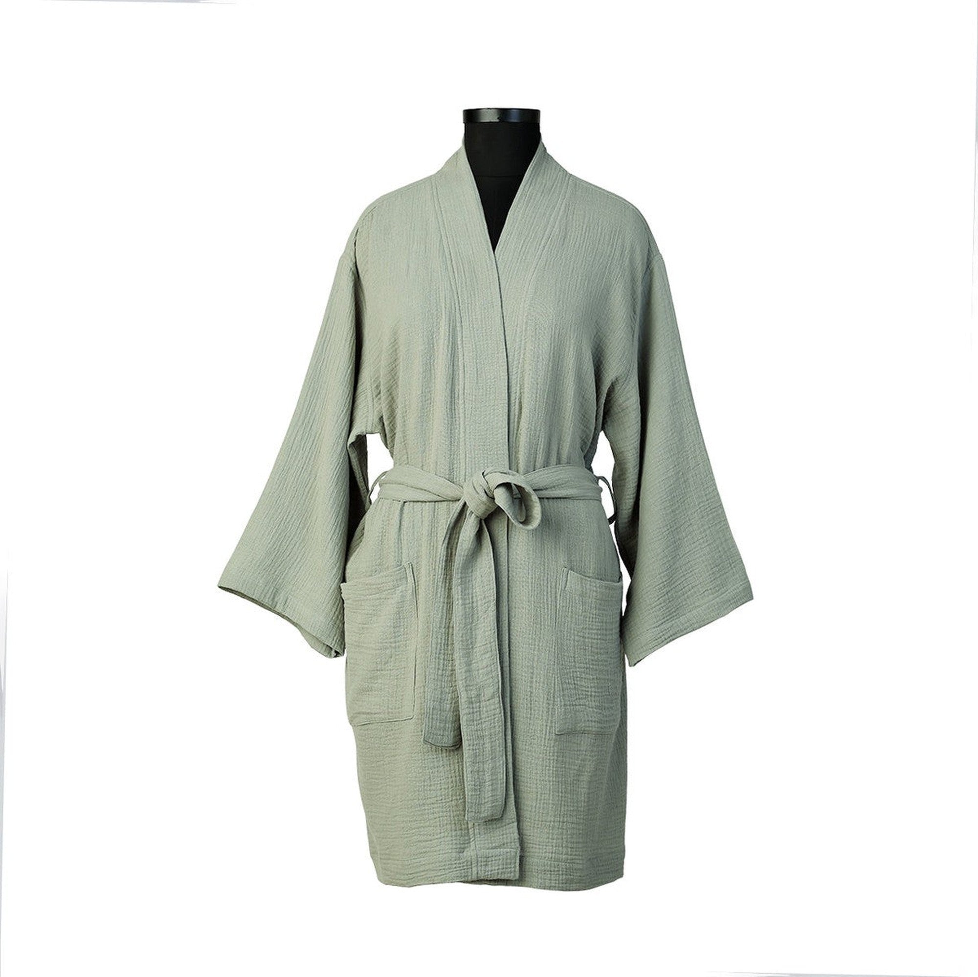 Kimono Bathrobe - Cotton Gauze - Celadon Green - Carla