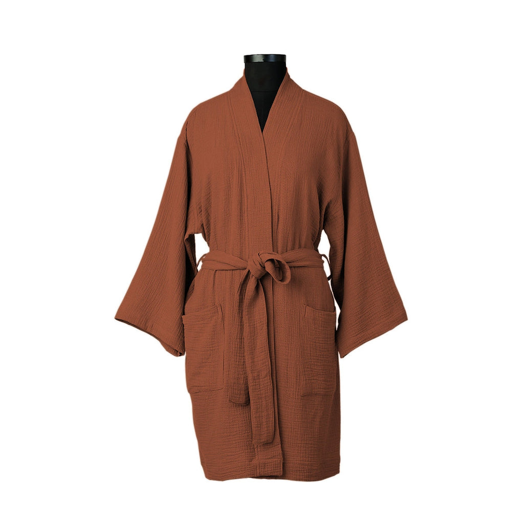 Kimono Bathrobe - Cotton Gauze - Tuscany Red - Carla