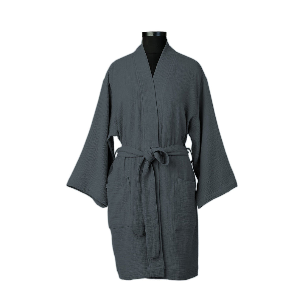 Kimono Bathrobe - Cotton Gauze - Storm Blue - Carla