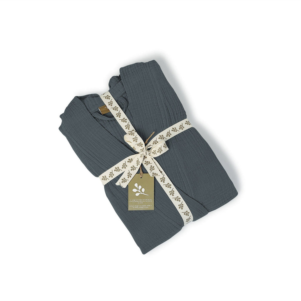 Kimono Bathrobe - Cotton Gauze - Storm Blue - Carla