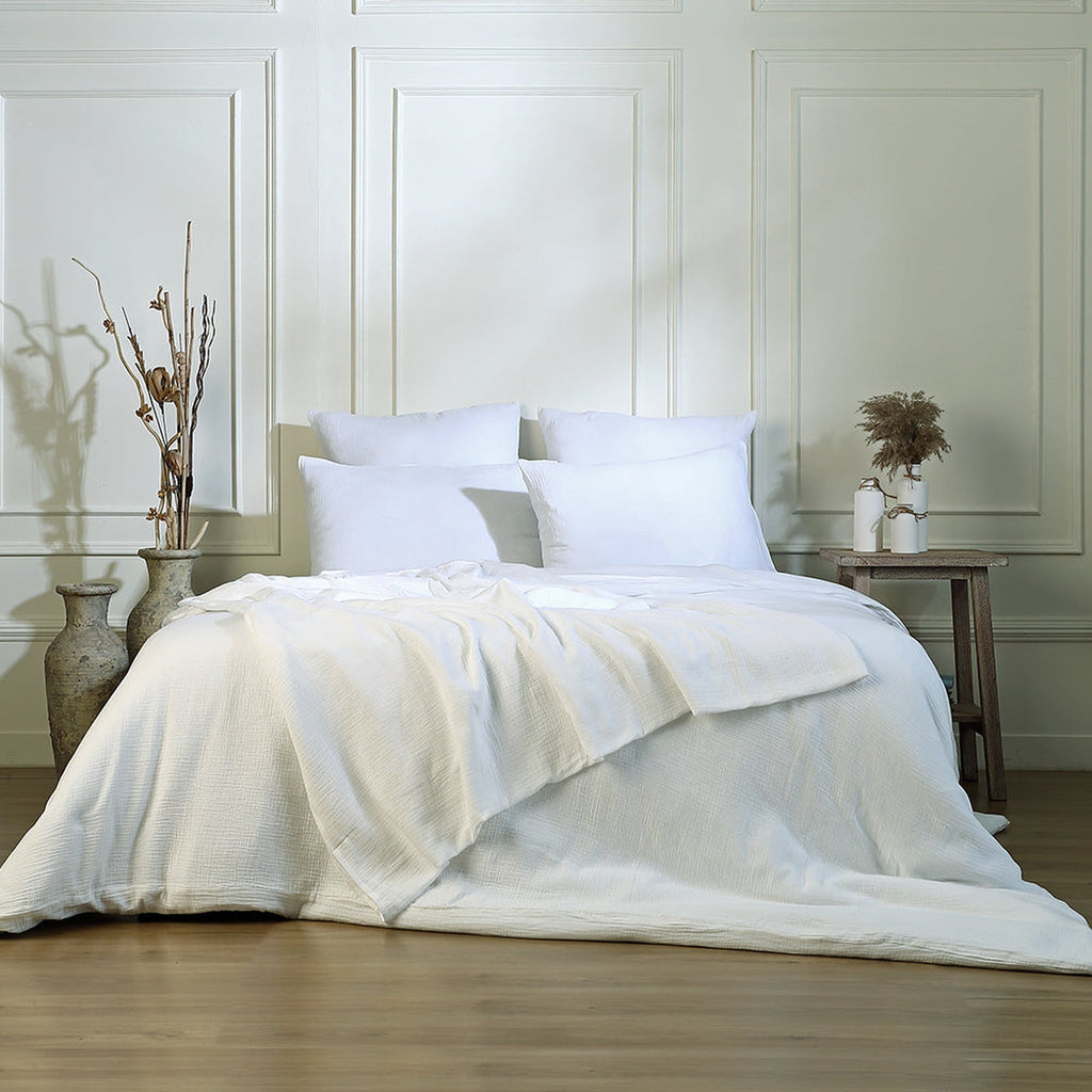 Carla - Parure De Lit - Gaze De Coton - Blanc