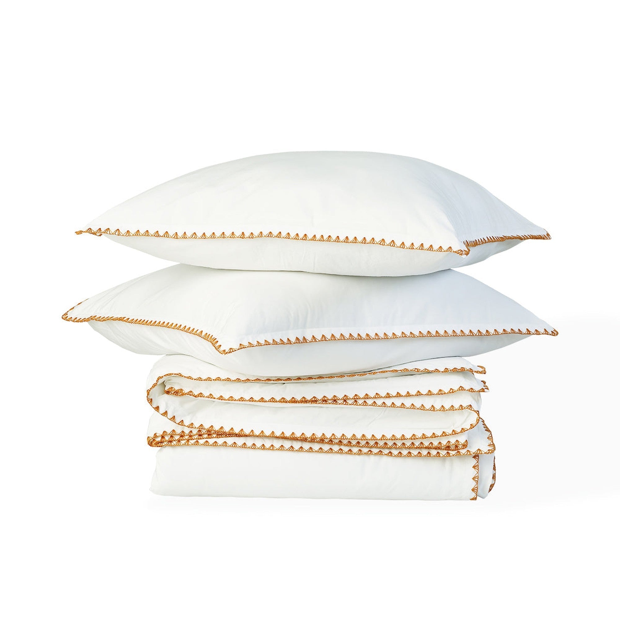 Zoé - Parure + Taies - Percale De Coton - Blanc/Caramel