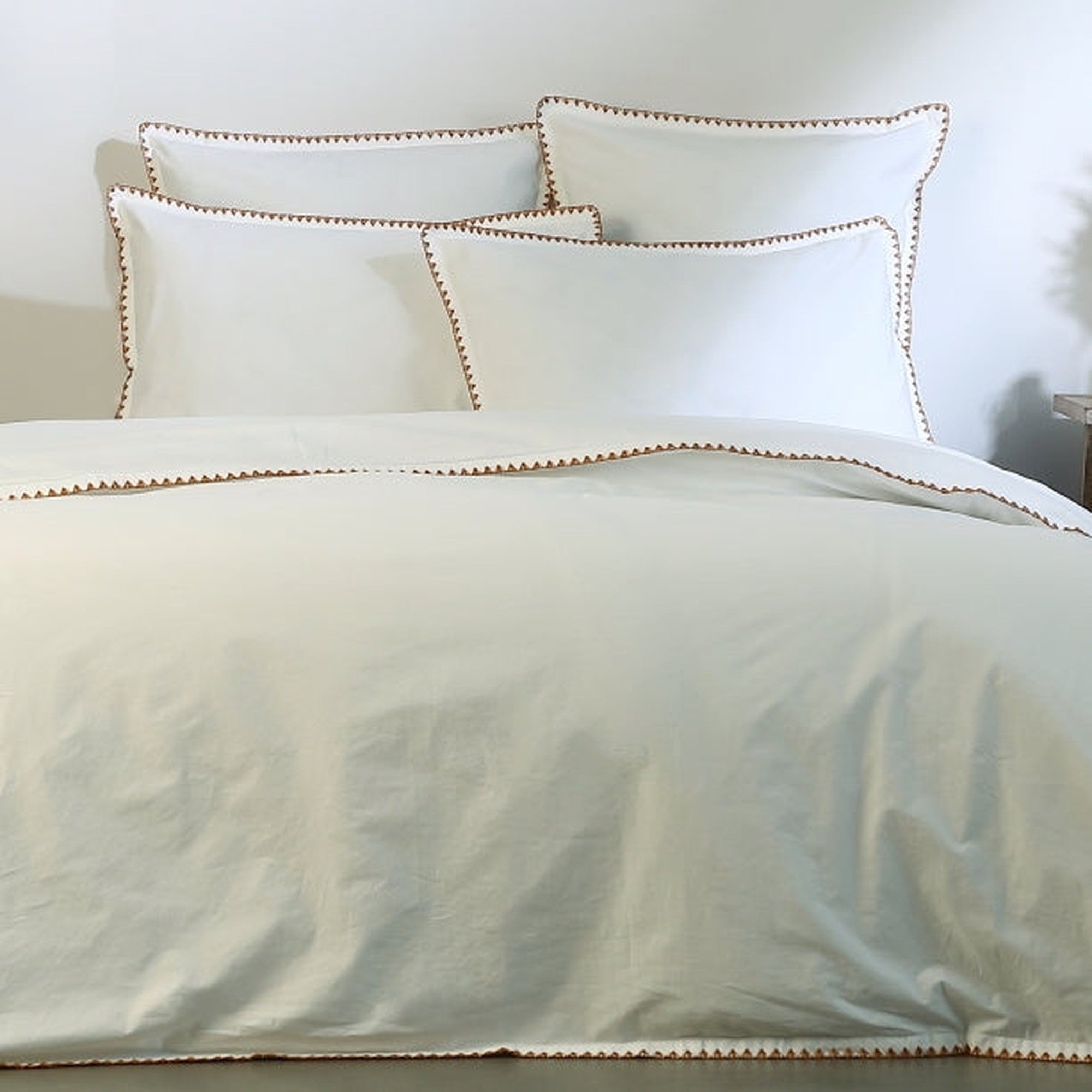 Zoé - Parure + Taies - Percale De Coton - Blanc/Caramel