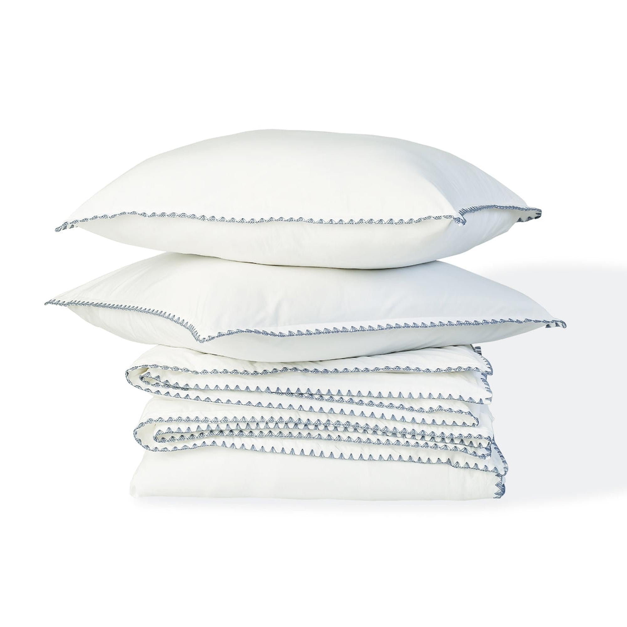 Zoé - Parure + Taies - Percale De Coton - Blanc/Bleu Denim