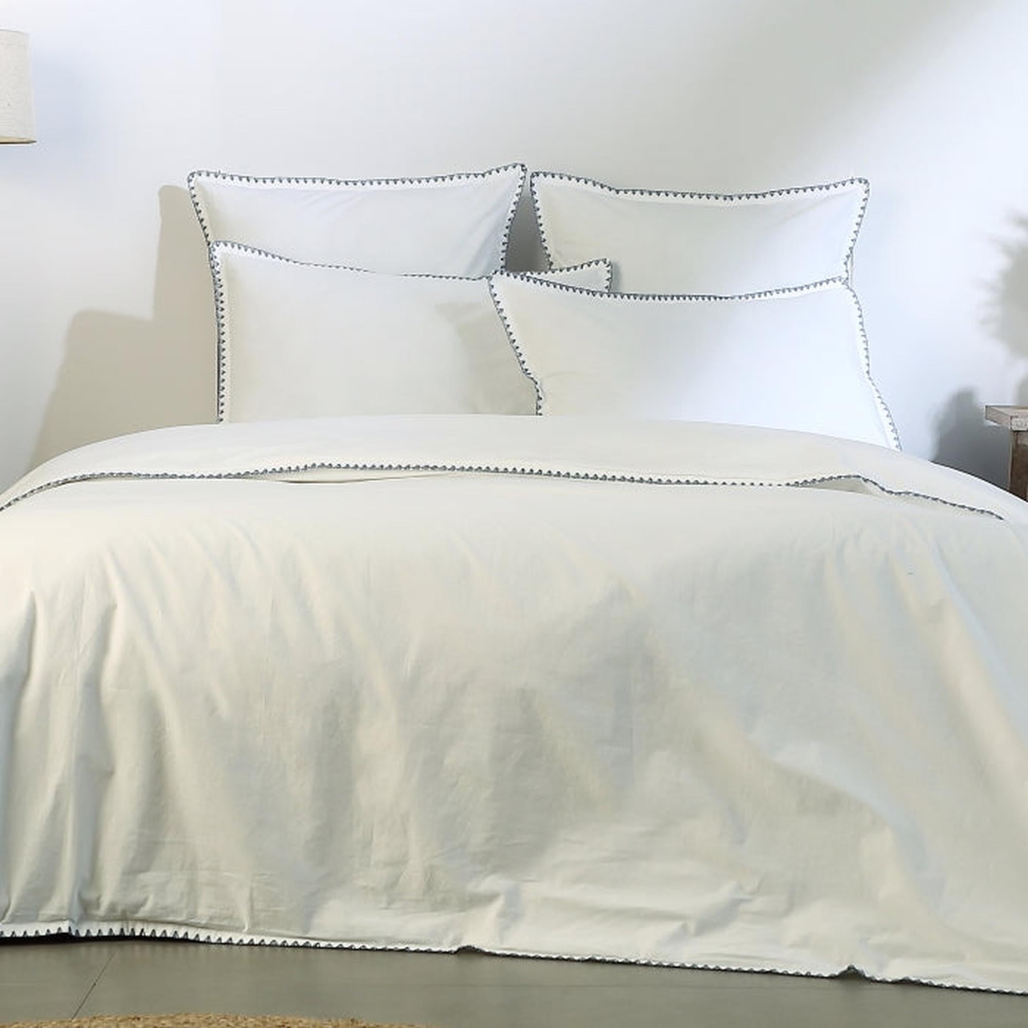 Zoé - Parure + Taies - Percale De Coton - Blanc/Bleu Denim