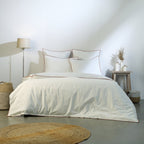 Zoé - Parure + Taies - Percale De Coton - Blanc/Caramel