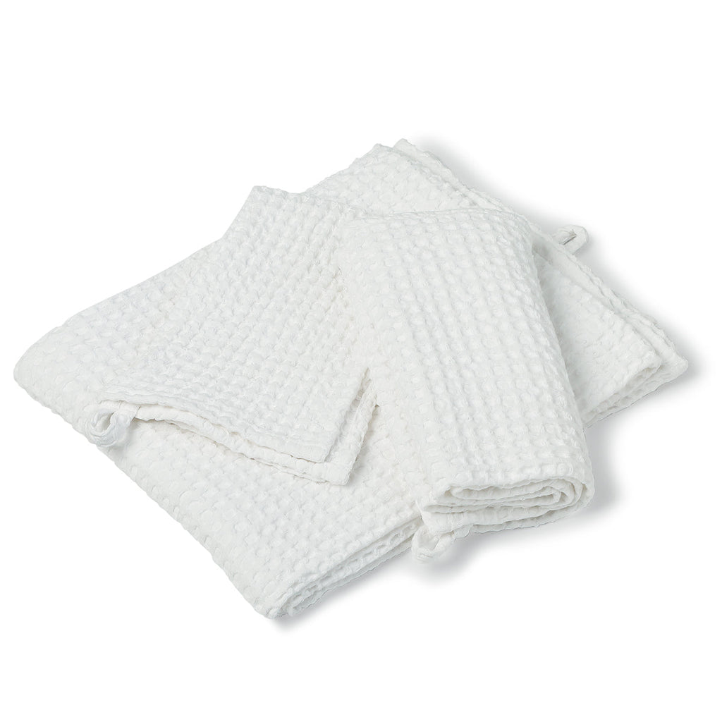 Set of 3 Waffle Cotton Bath Towels 90X150&50X100&30X50 - Daria - White