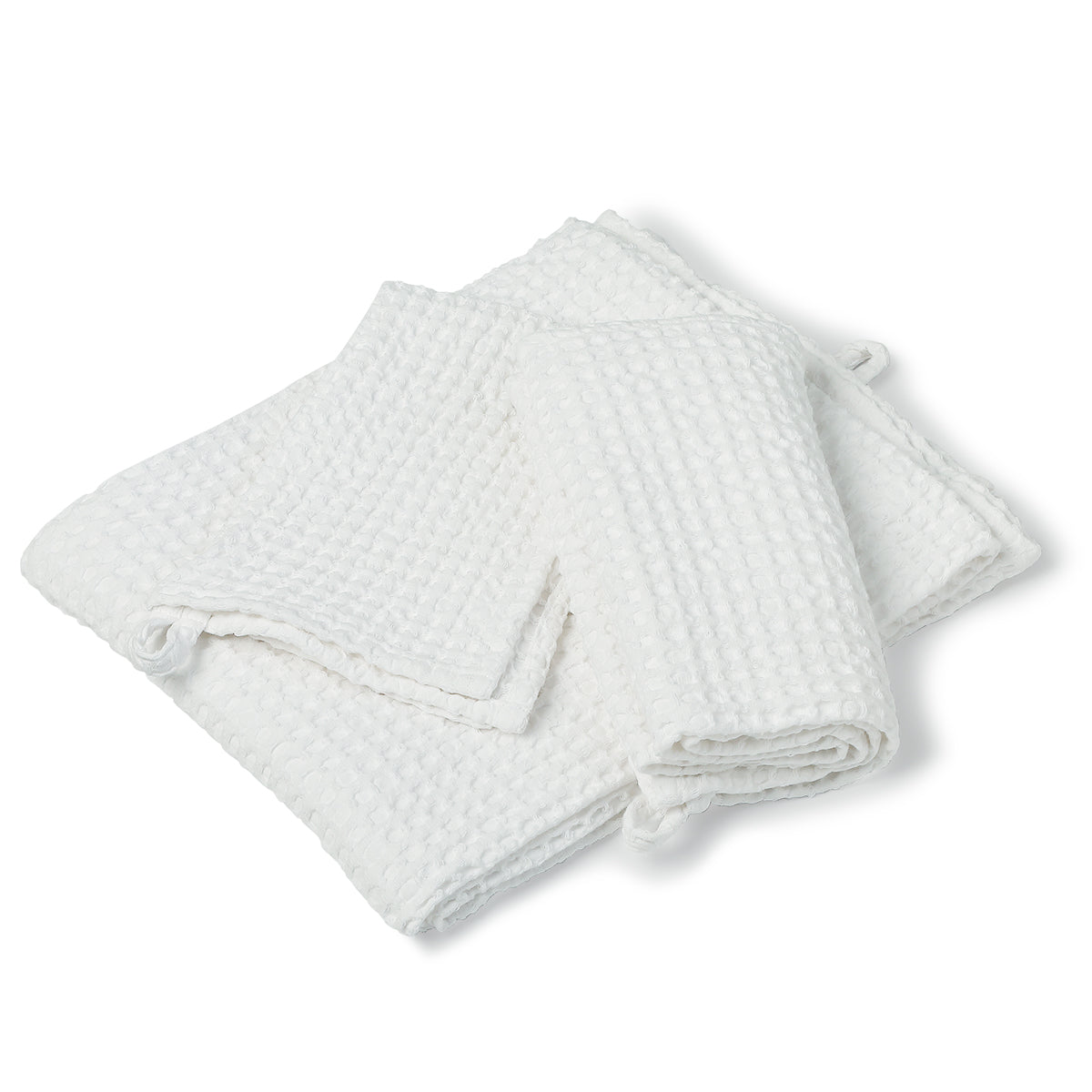 Set of 3 Waffle Cotton Bath Towels 90X150&50X100&30X50 - Daria - White