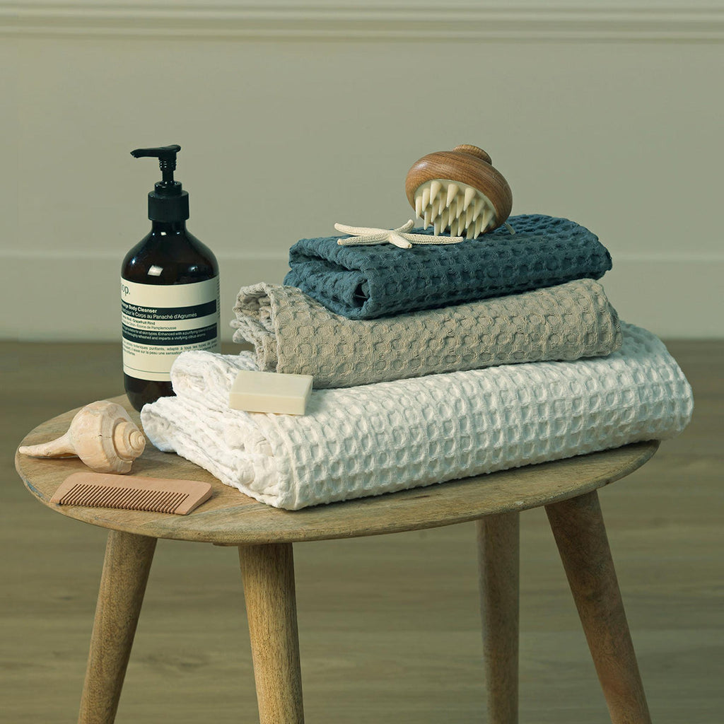 Set of 3 Waffle Cotton Bath Towels 90X150&50X100&30X50 - Daria - White