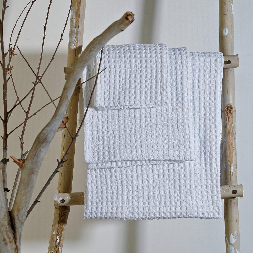 Set of 3 Waffle Cotton Bath Towels 90X150&50X100&30X50 - Daria - White