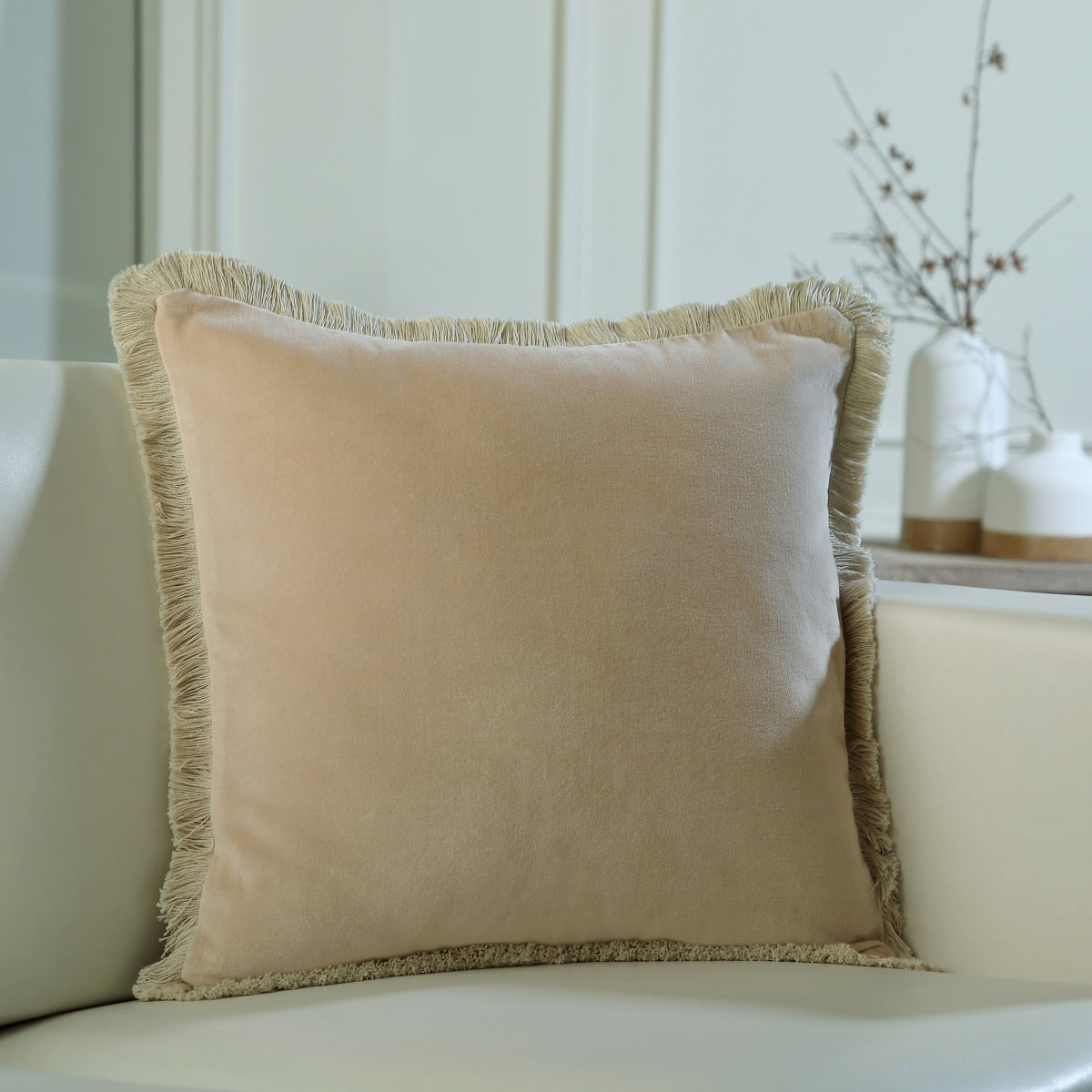 Funda de cojín Riva de terciopelo de algodón - Beige