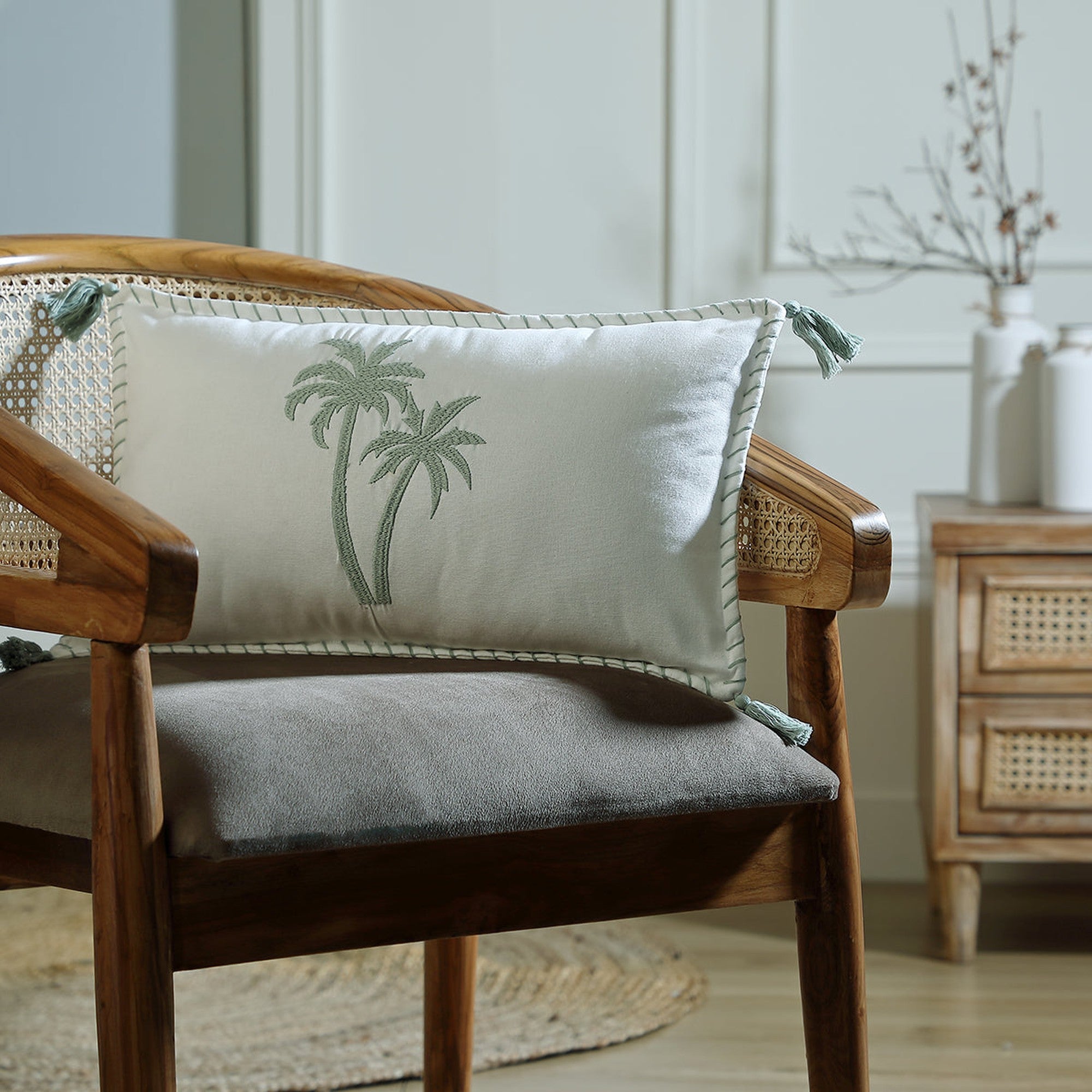 Housse De Coussin Toile De Coton 50X30 Oasis Bleu Glacier