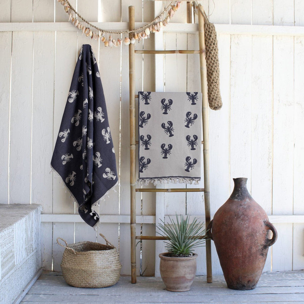 Jacquard cotton fouta 100x200 LOBSTER navy blue