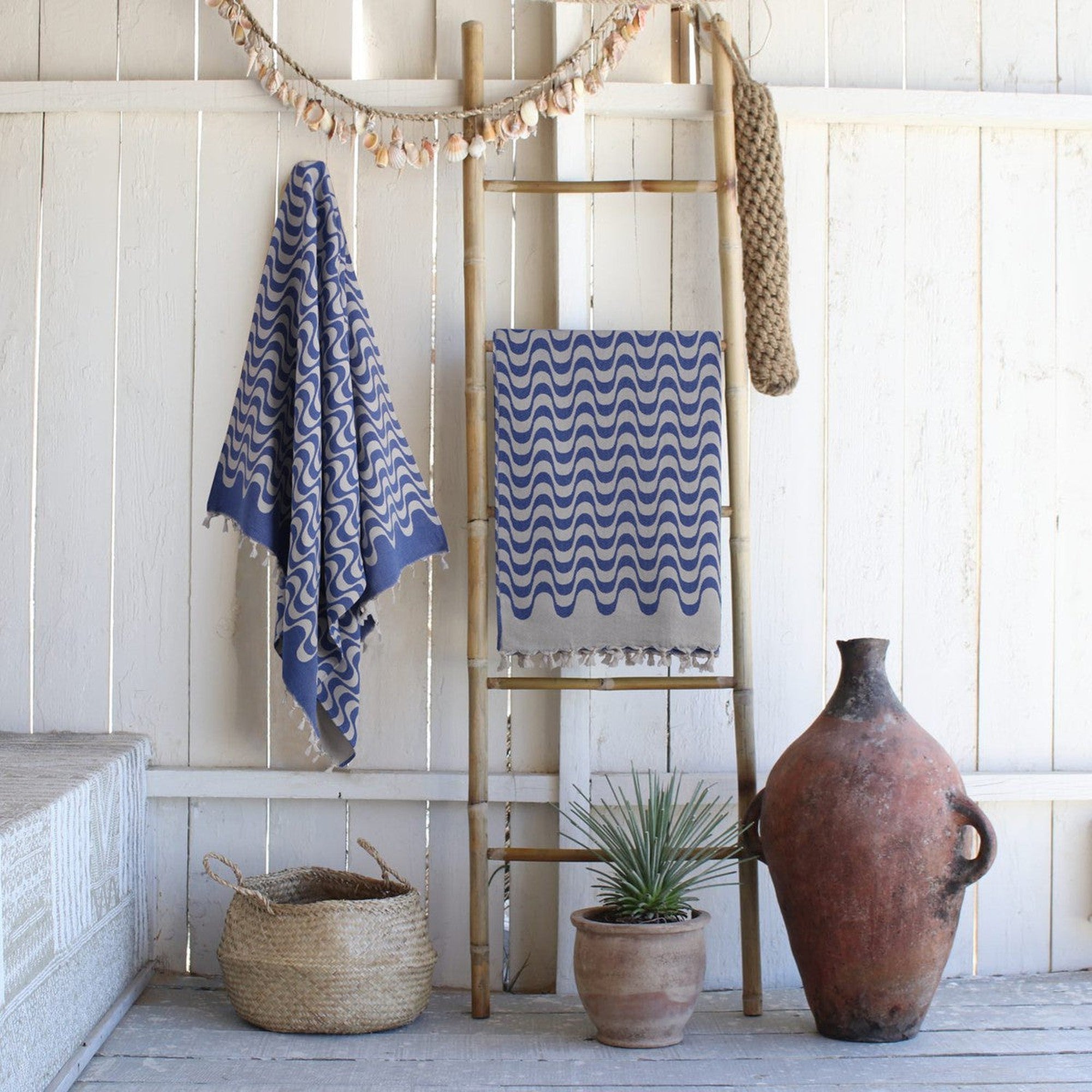Jacquard cotton fouta 100x200 CABANA greek blue
