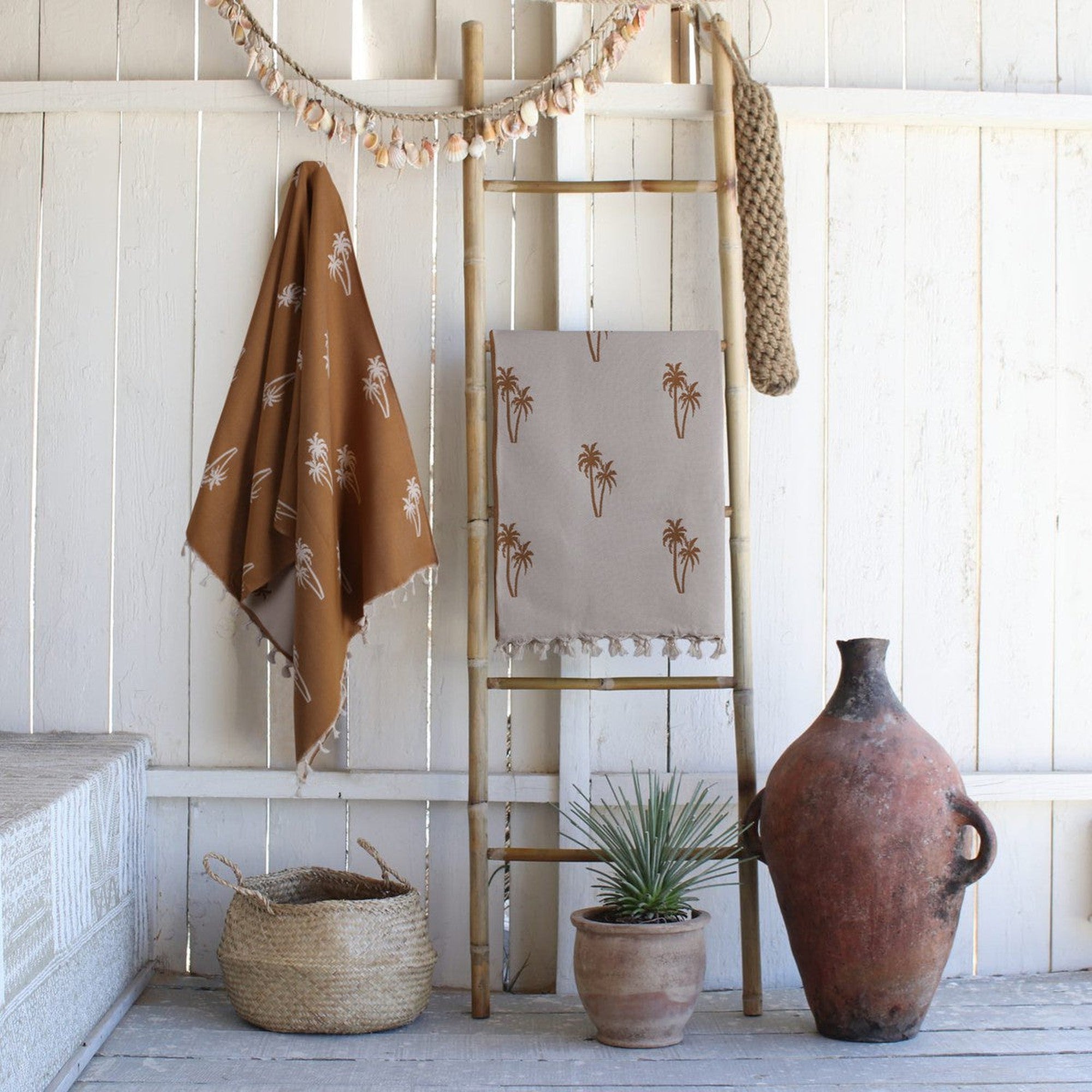 Jacquard cotton fouta 100x200 PALM TREE mustard yellow