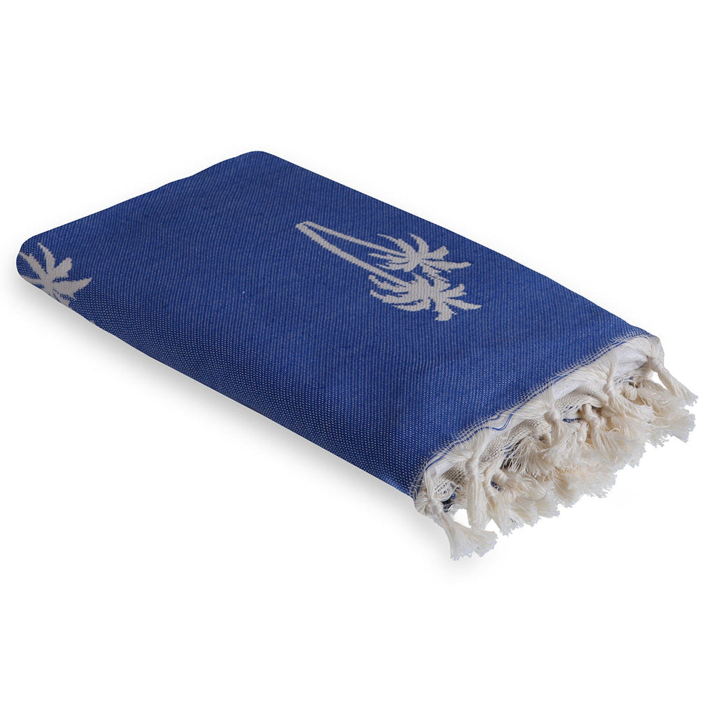 Jacquard cotton fouta 100x200 PALM TREE Greek blue