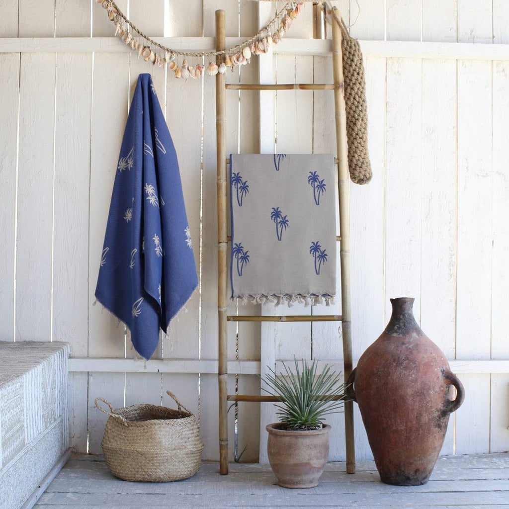 Jacquard cotton fouta 100x200 PALM TREE Greek blue