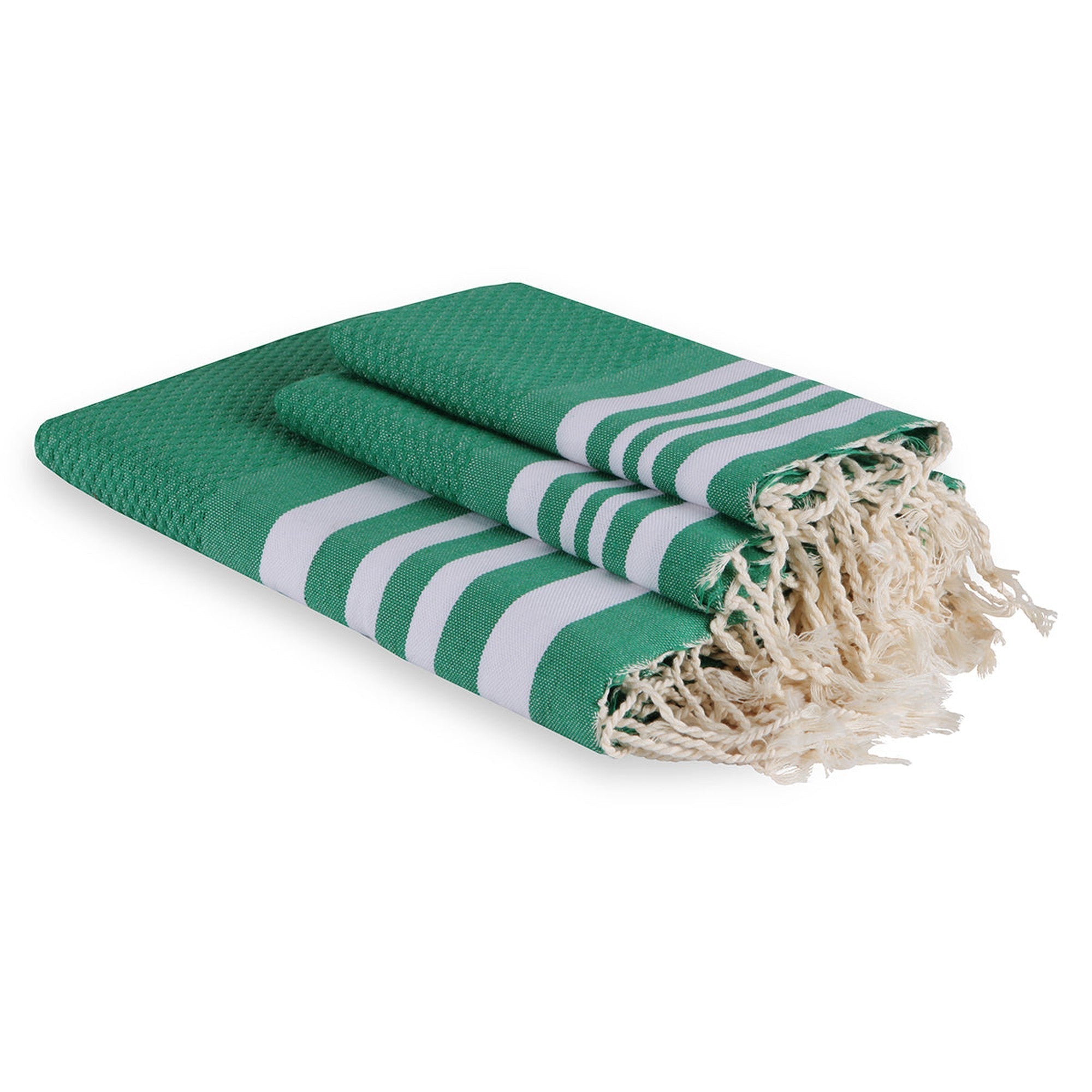 Foutas De Bain (1+2) Coton 100X200+2(40X60) Hamptons Vert Brésil / Blanc