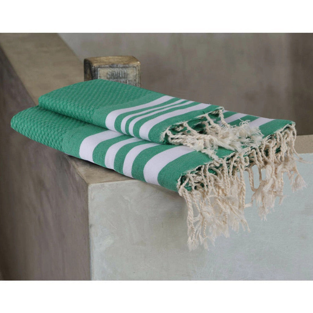 Foutas De Bain (1+2) Coton 100X200+2(40X60) Hamptons Vert Brésil / Blanc