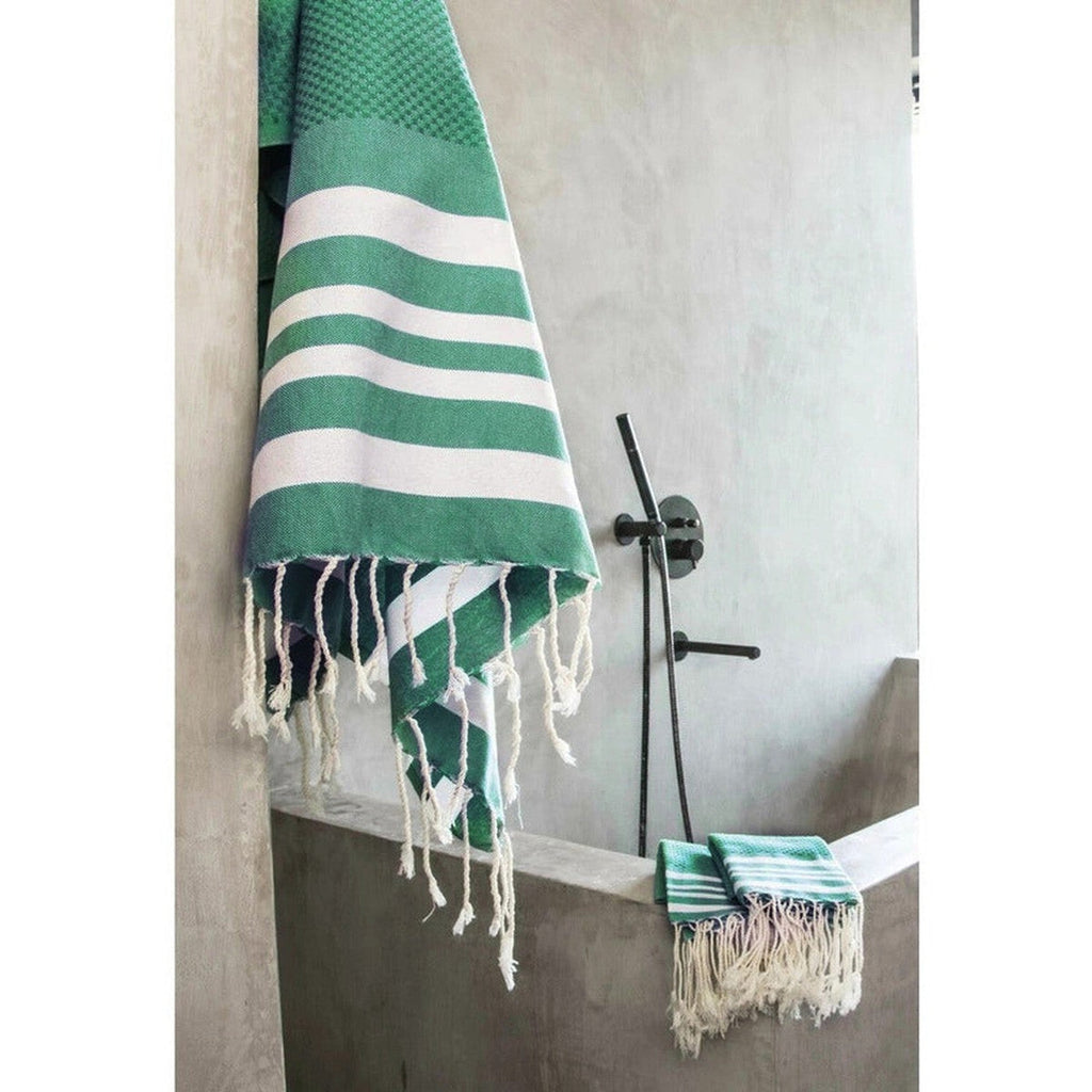 Foutas De Bain (1+2) Coton 100X200+2(40X60) Hamptons Vert Brésil / Blanc