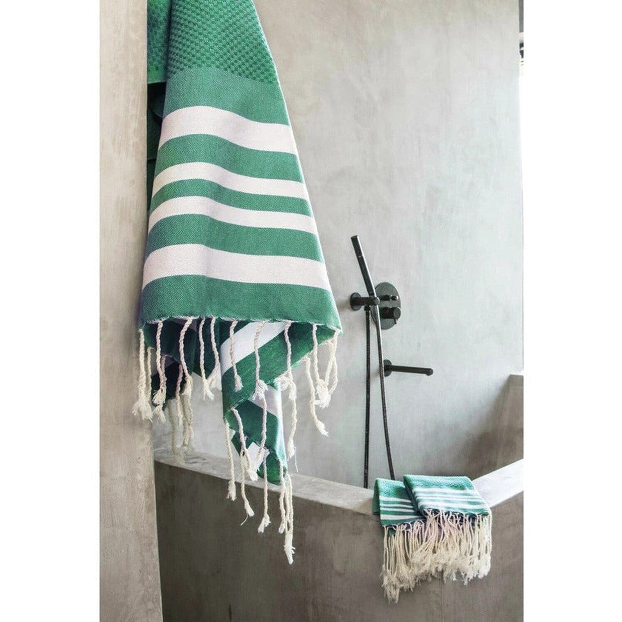 Foutas De Bain (1+2) Coton 100X200+2(40X60) Hamptons Vert Brésil / Blanc
