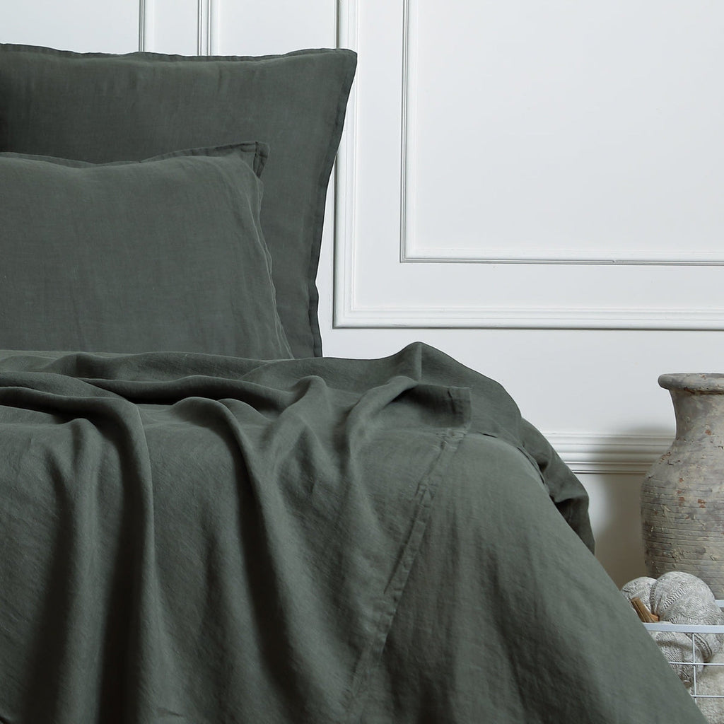 Camille - Taie D'Oreiller (X2) - Lin Lavé - Vert Kaki