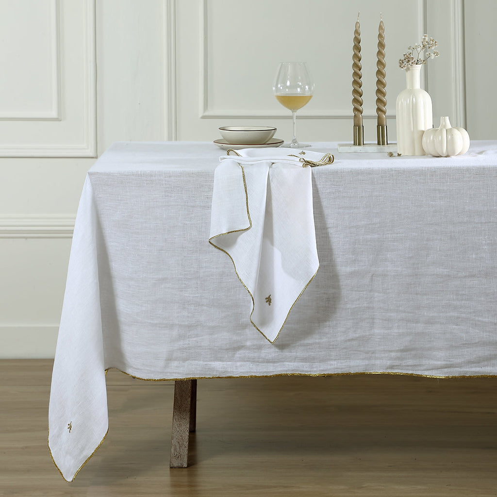 Camille - Tablecloth - Washed Linen - White/Gold