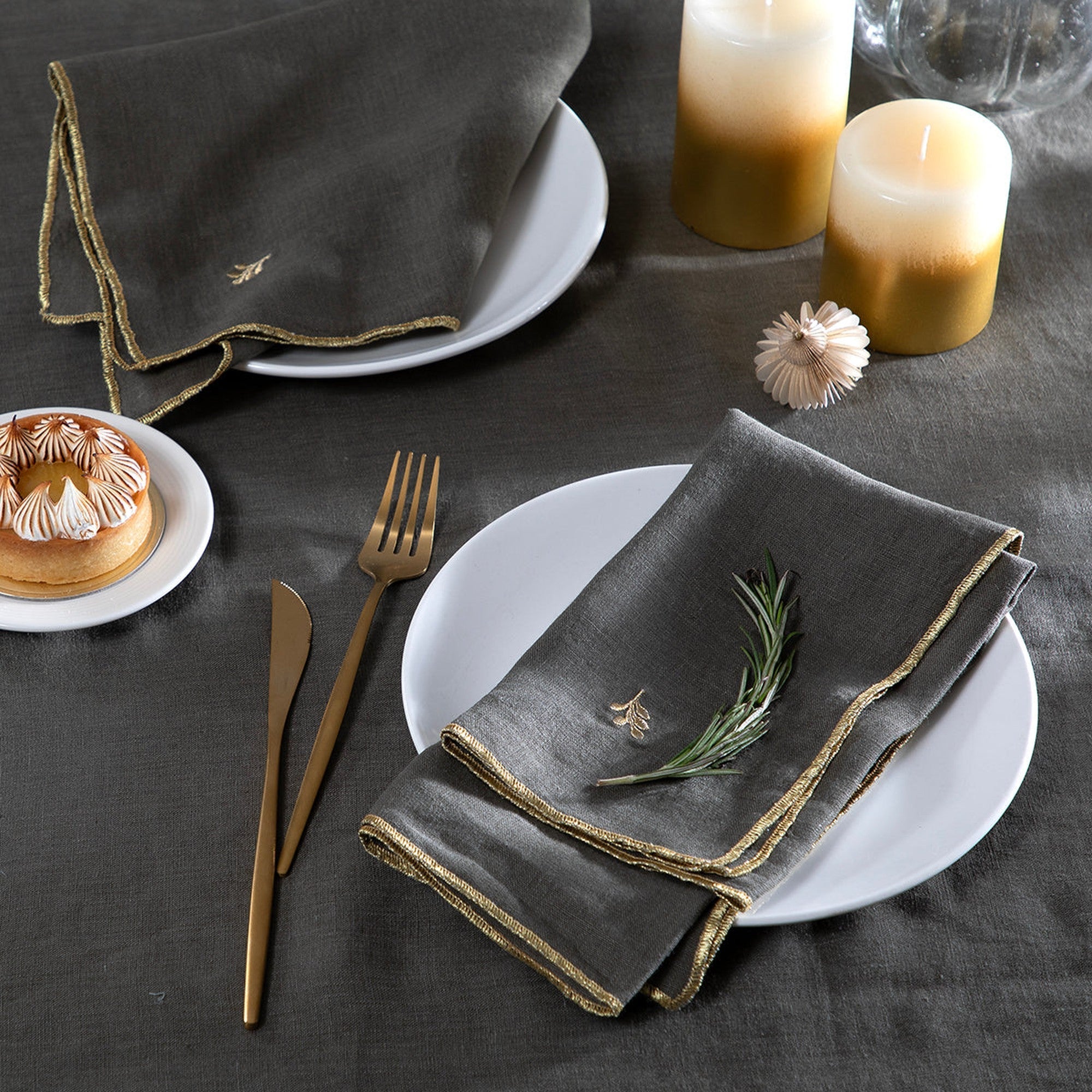 Camille - Nappe - Lin Lavé - Vert Kaki/Or
