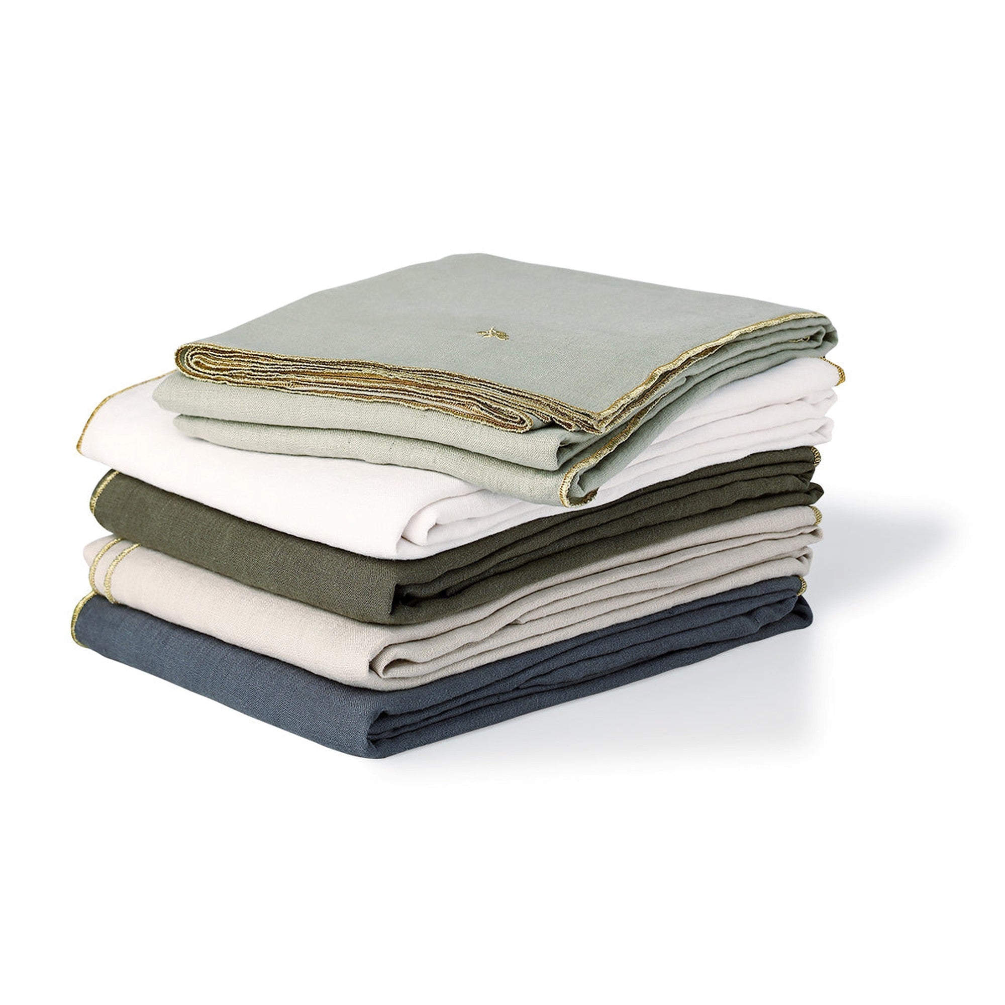 Camille - Nappe - Lin Lavé - Vert Kaki/Or