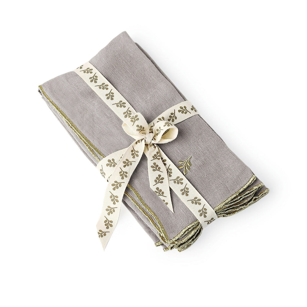 Camille - Mantel + 4 Servilletas - Lino Lavado - Natural/Oro