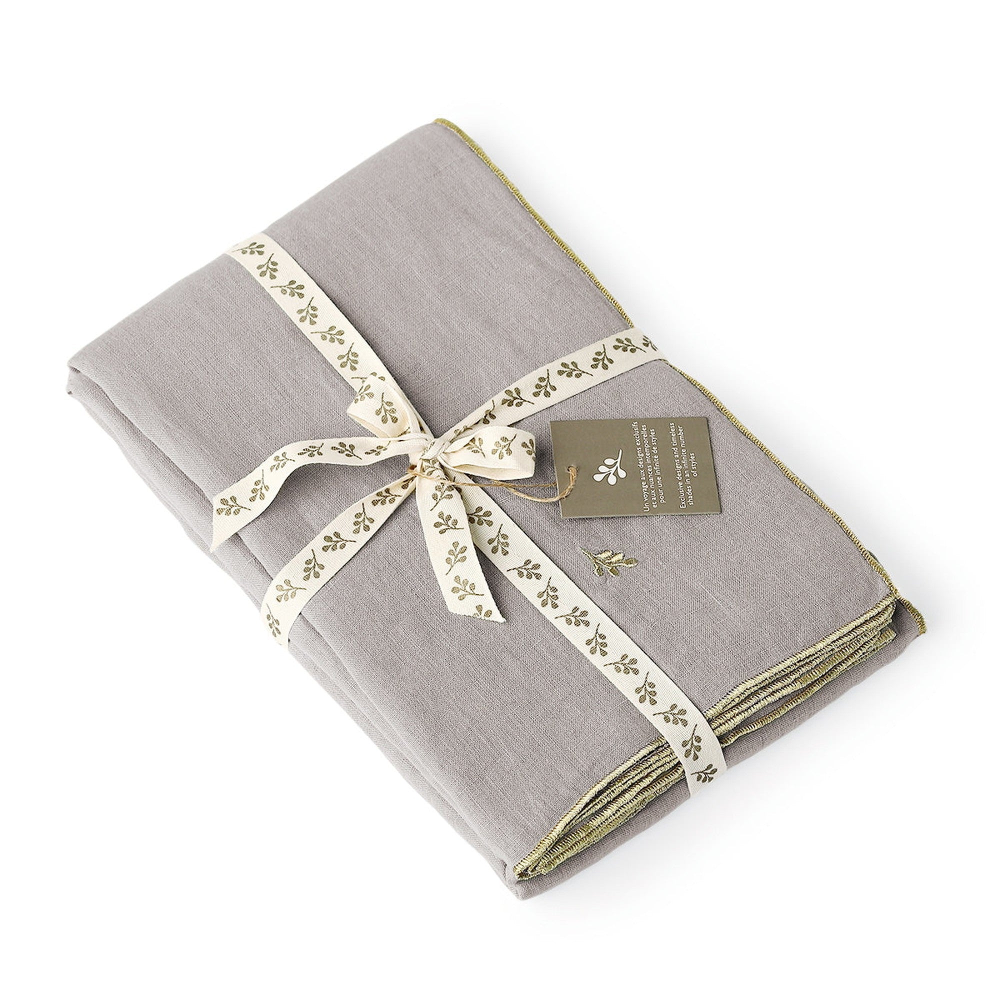 Camille - Mantel + 4 Servilletas - Lino Lavado - Natural/Oro