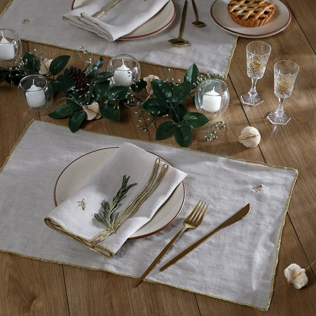 Camille - Lot De 4 Serviettes De Table - Naturel/Or