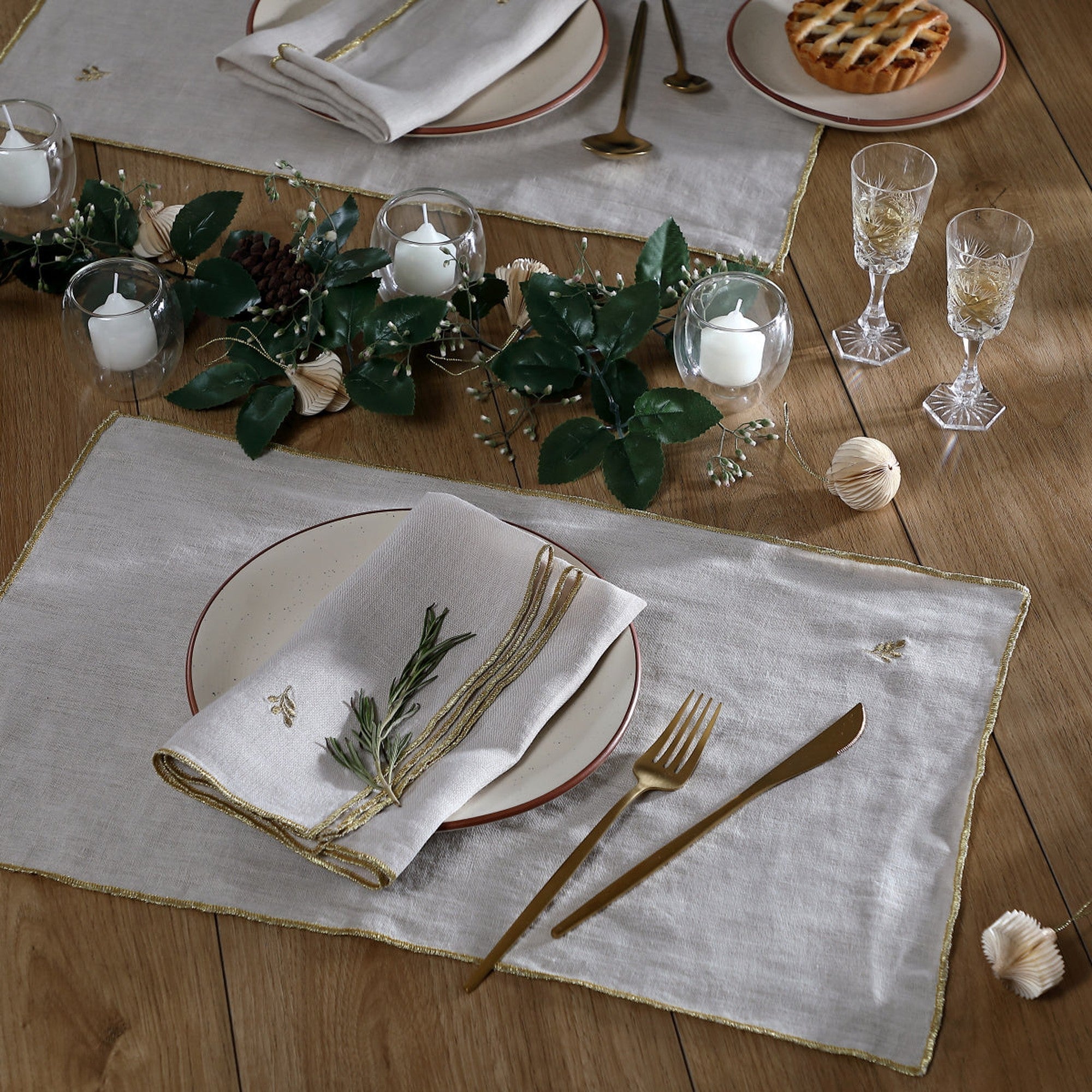 Camille - Lot De 4 Serviettes De Table - Naturel/Or