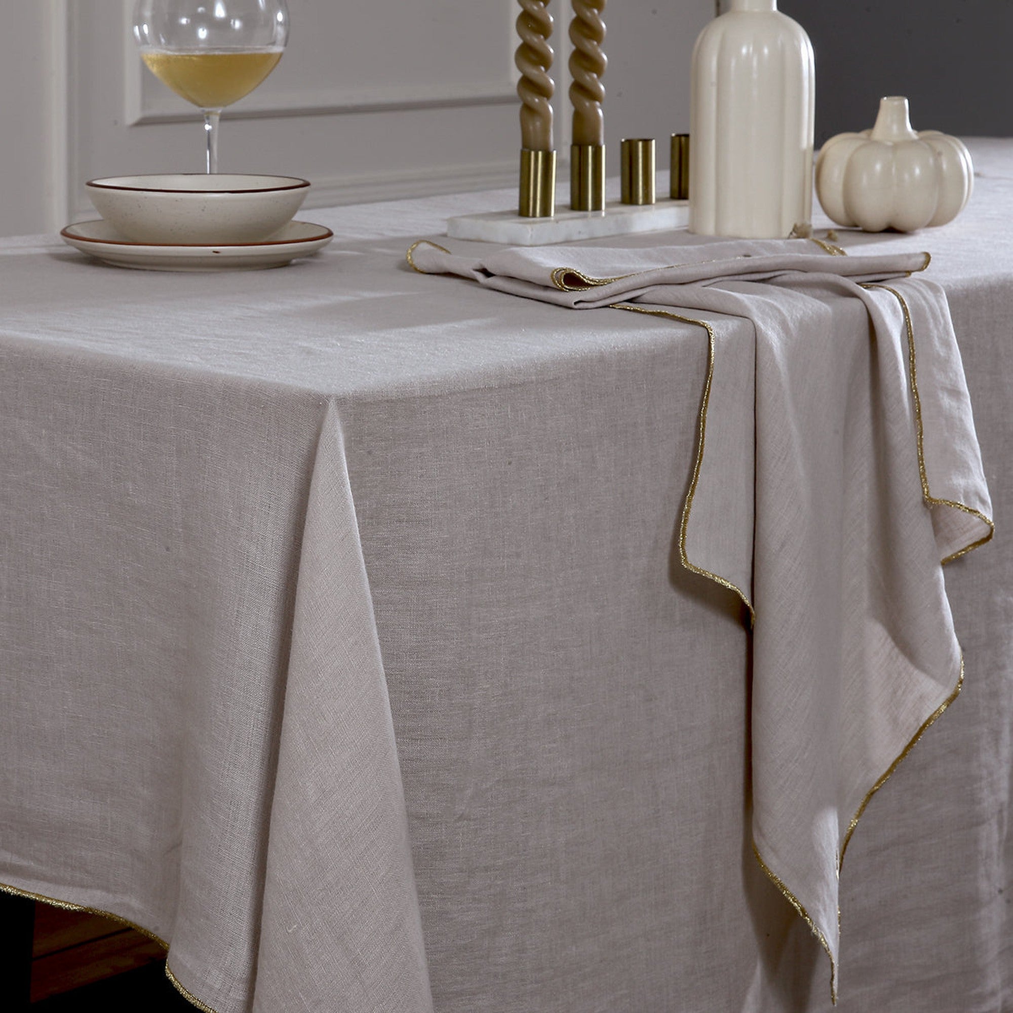 Camille - Lot De 4 Serviettes De Table - Naturel/Or