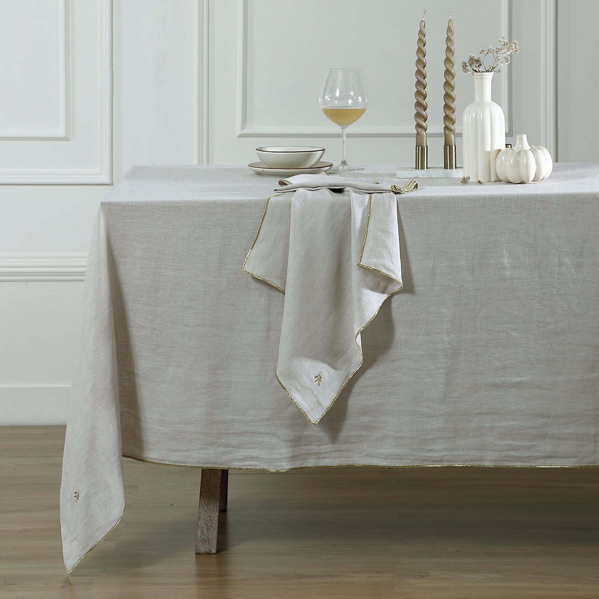 Camille - Lot De 4 Serviettes De Table - Naturel/Or