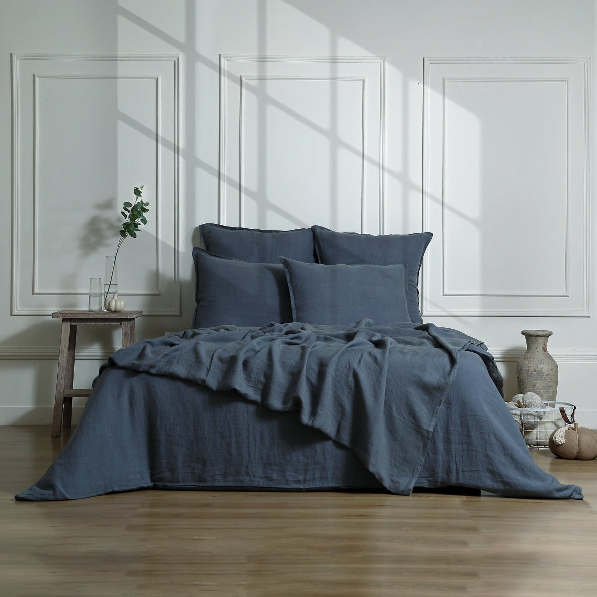 Camille - Drap Housse - Lin Lavé - Bleu Orage
