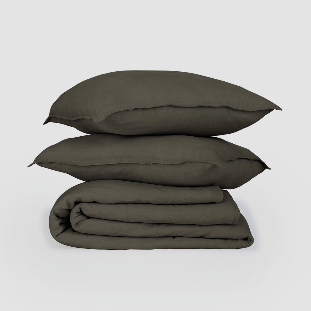 Camille - Bedding Set + Pillowcases - Washed Linen - Khaki Green