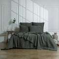 Camille - Bedding Set + Pillowcases - Washed Linen - Khaki Green