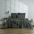 Camille - Bedding Set + Pillowcases - Washed Linen - Khaki Green