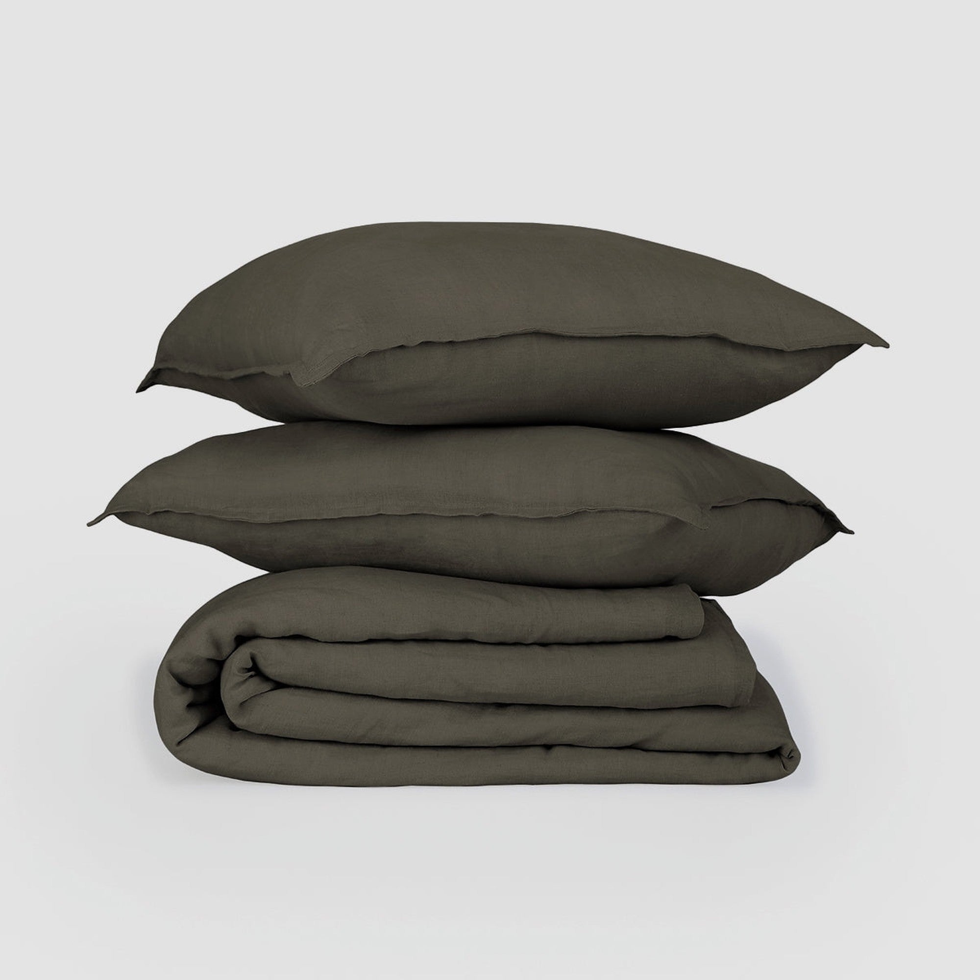 Camille - Bedding Set + Pillowcases - Washed Linen - Khaki Green