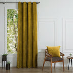 Velvet - Cortina Con Ollaos - Terciopelo De Algodón - Amarillo Mostaza
