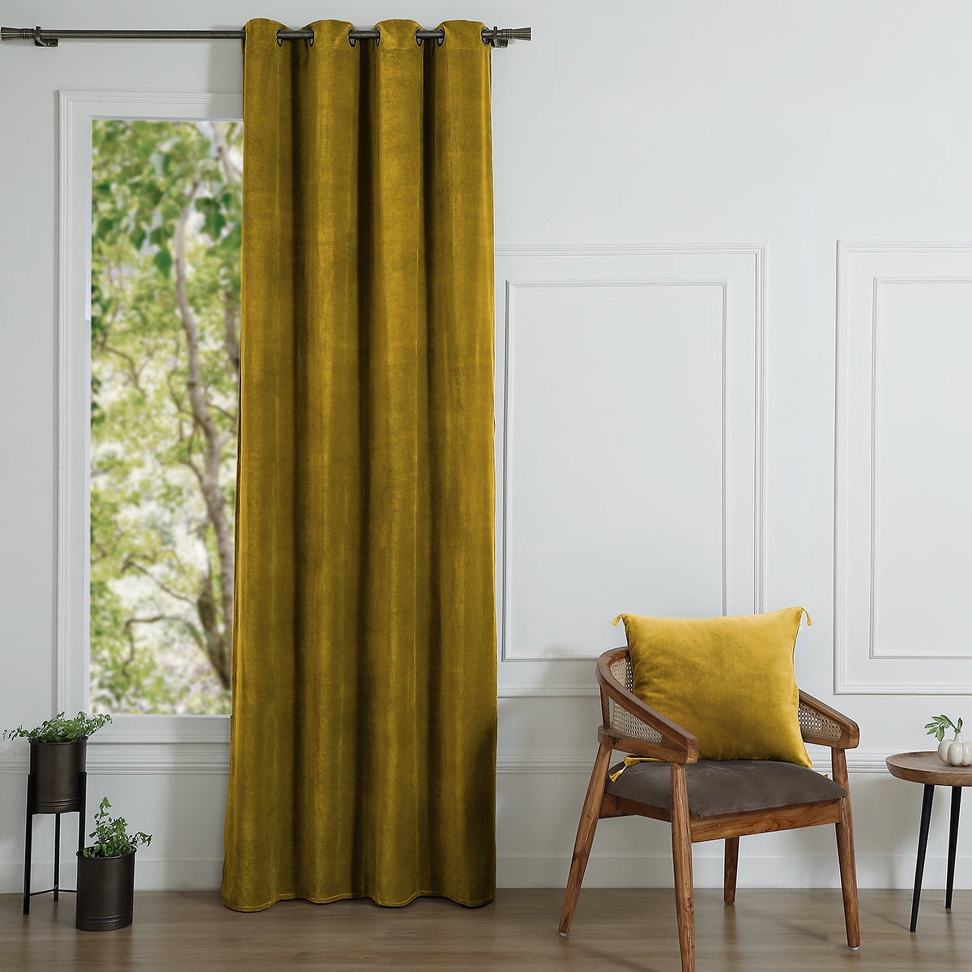 Velvet - Cortina Con Ollaos - Terciopelo De Algodón - Amarillo Mostaza