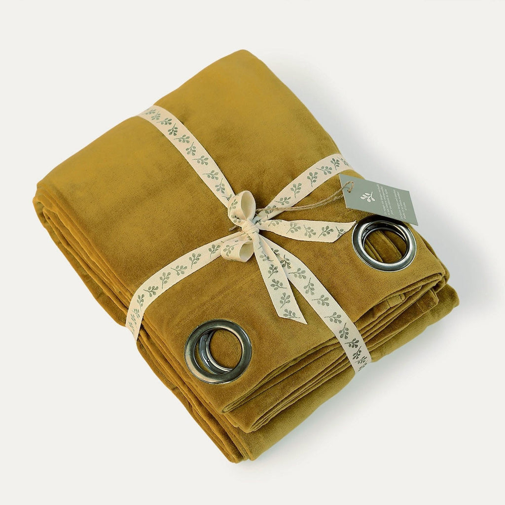 Velvet - Cortina Con Ollaos - Terciopelo De Algodón - Amarillo Mostaza