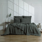 Camille - Bedspread - Washed Linen - Khaki Green
